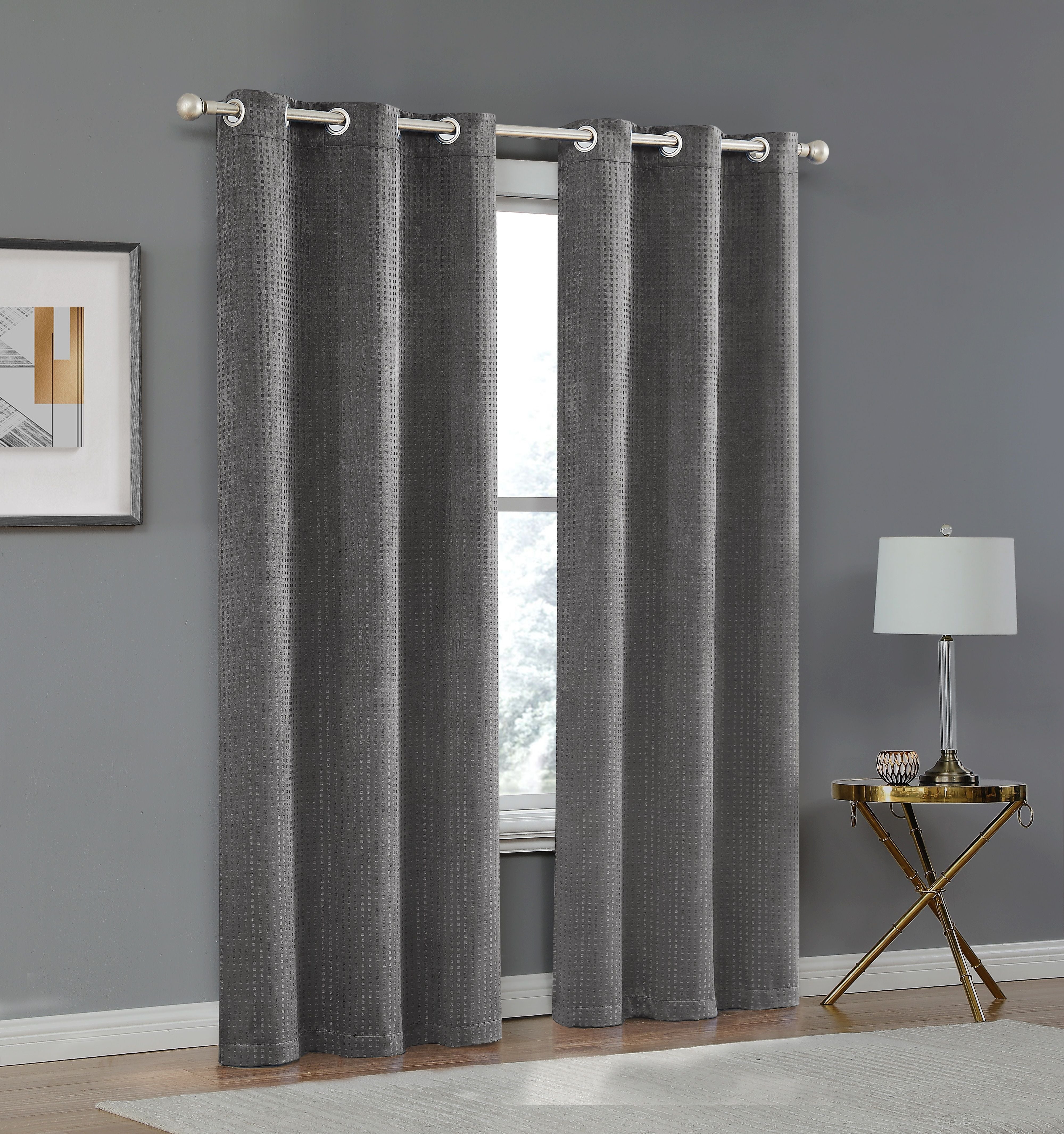  Dainty Home Times Square Curtain Panel Pair - Charcoal - Bonton