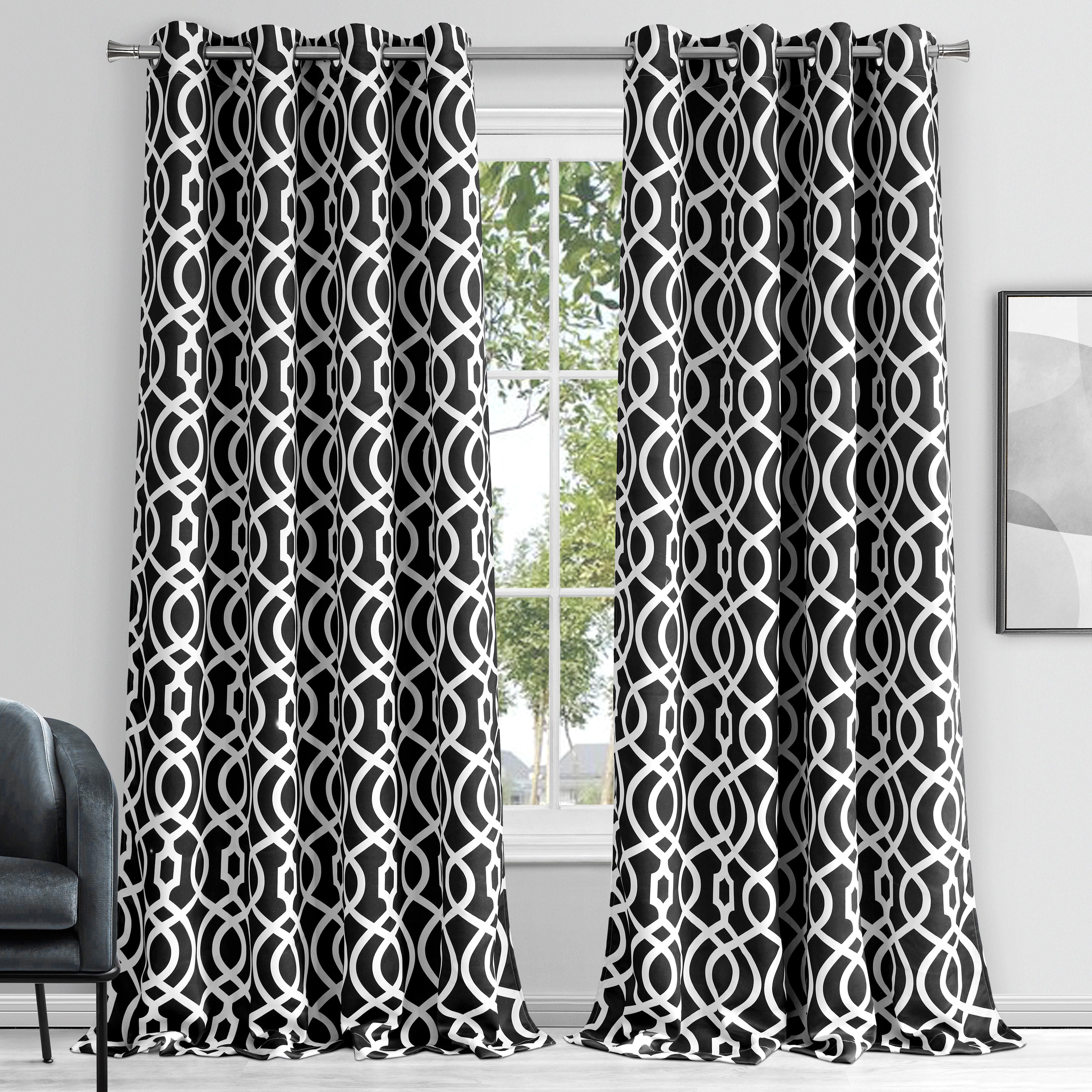  Dainty Home Trellis Blackout Curtain Panel - Black - Bonton