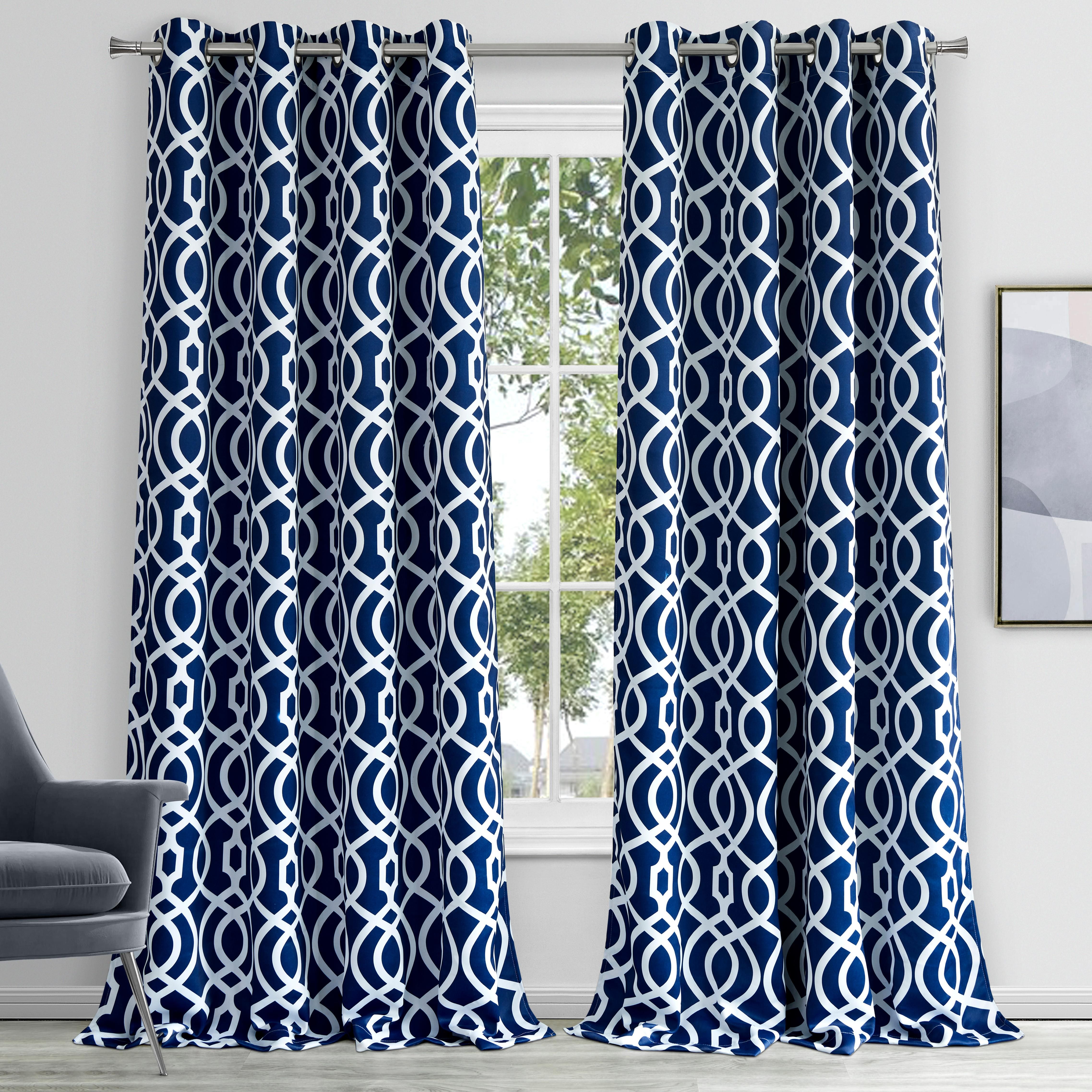  Dainty Home Trellis Blackout Curtain Panel - Navy - Bonton