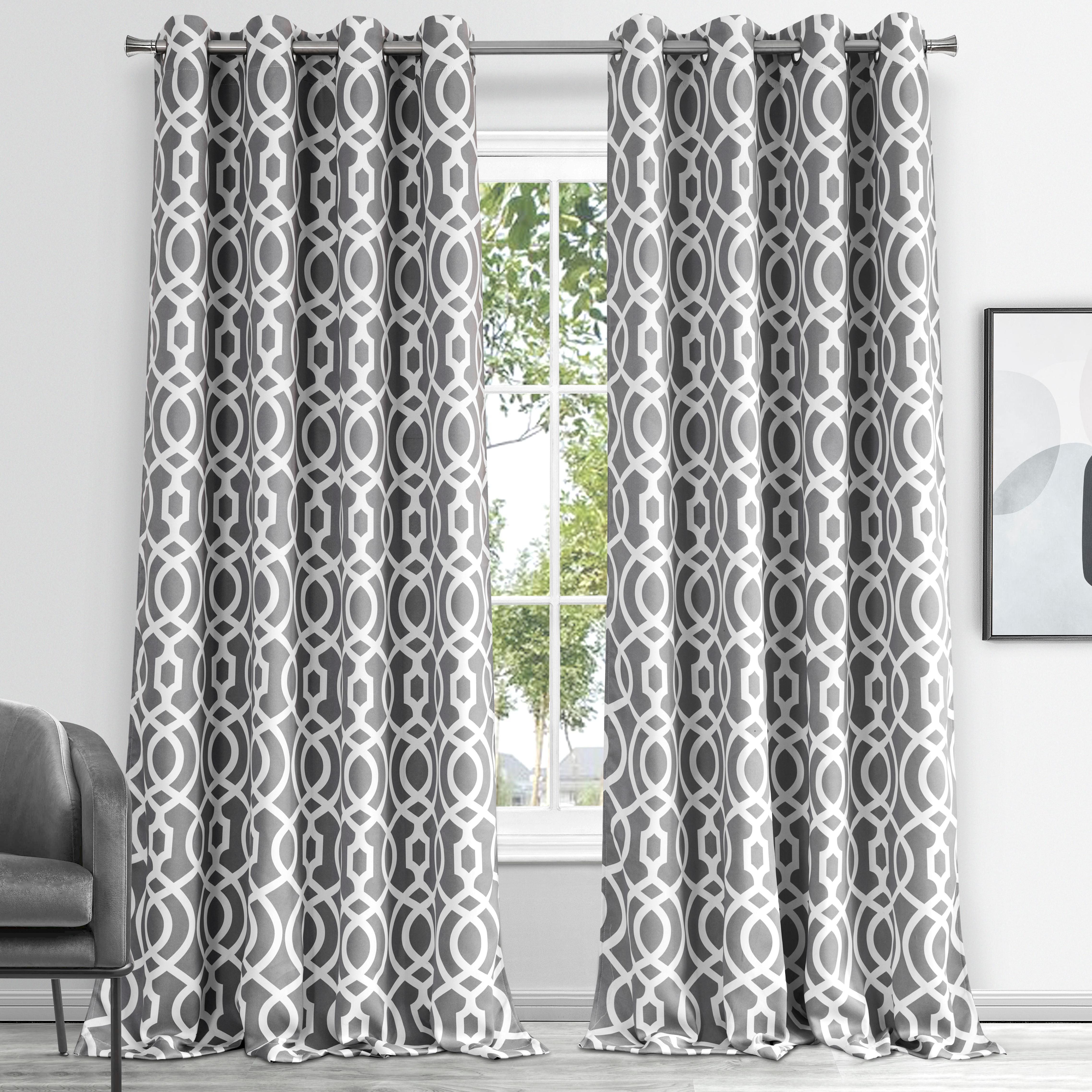  Dainty Home Trellis Blackout Curtain Panel - Silver - Bonton