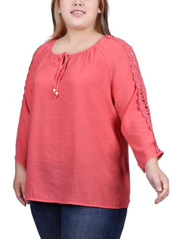 Plus Size 3/4 Sleeve Crochet Detail Blouse
