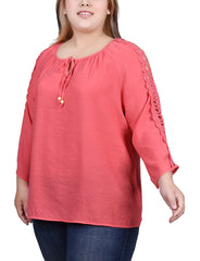 Plus Size 3/4 Sleeve Crochet Detail Blouse