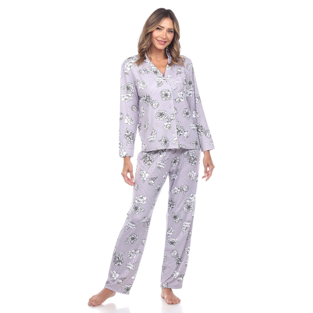  White Mark Women's Long Sleeve Floral Pajama Set - S - Bonton