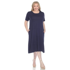 Plus Size Short Sleeve Pocket Swing Midi Dress