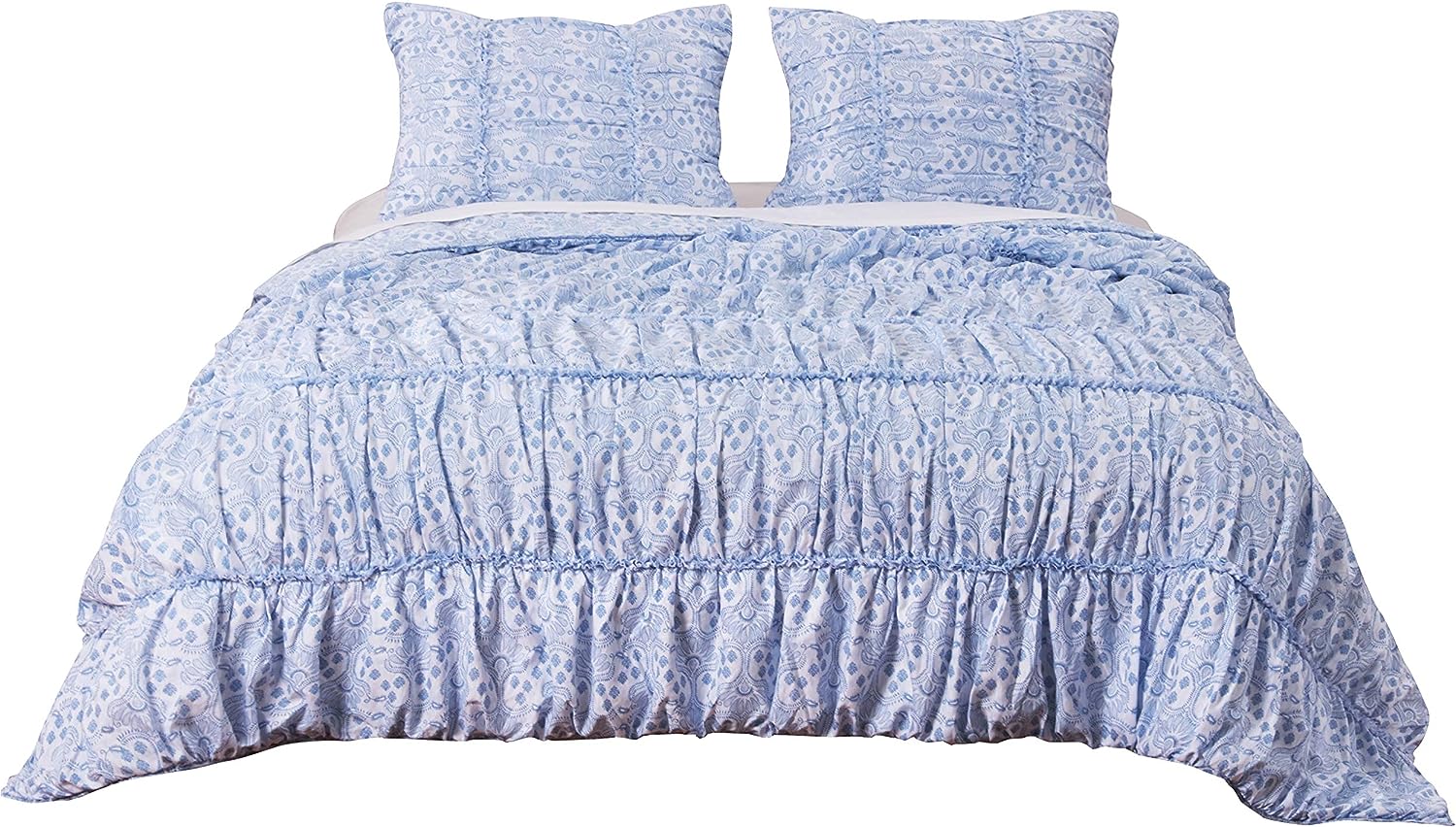  Greenland Home Fashions Helena Ruffle Quilt Set - Blue - Bonton