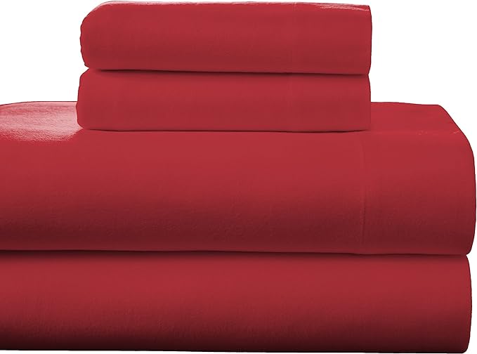  Pointehaven Solid & Print Flannel Sheet Sets - Rococco Red - Rococco Red - Bonton