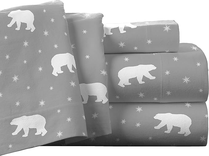  Pointehaven Solid & Print Flannel Sheet Sets - Polar Bear - Polar Bear - Bonton