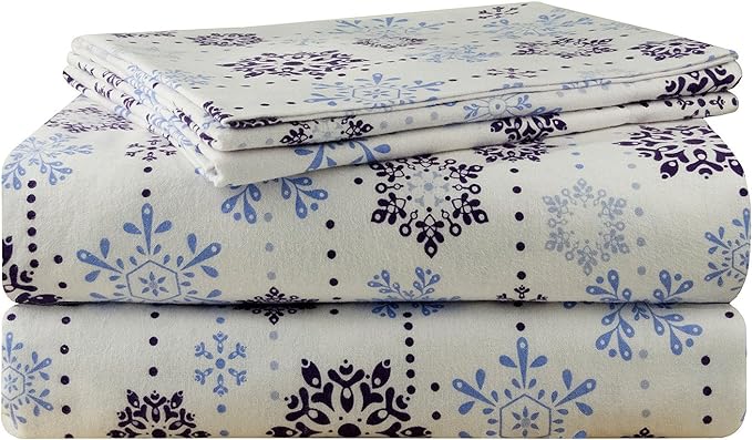  Pointehaven Cotton Luxury Flannel Solid & Print Sheet Sets - Snowdrop - Bonton