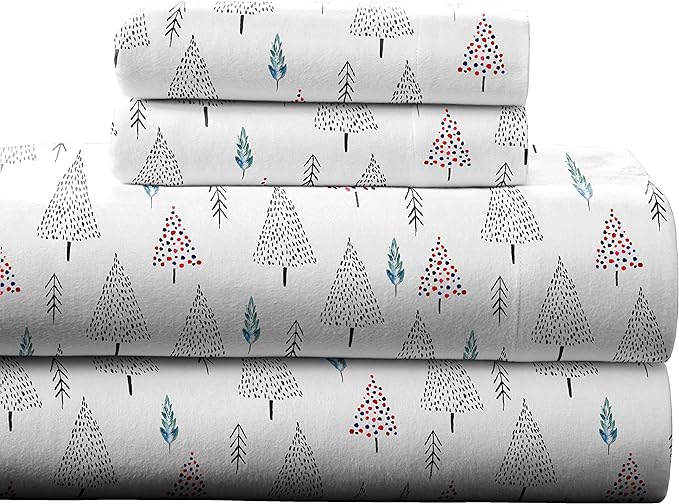  Pointehaven Winter Print Flannel Sheet Sets - Pine Tree - Bonton