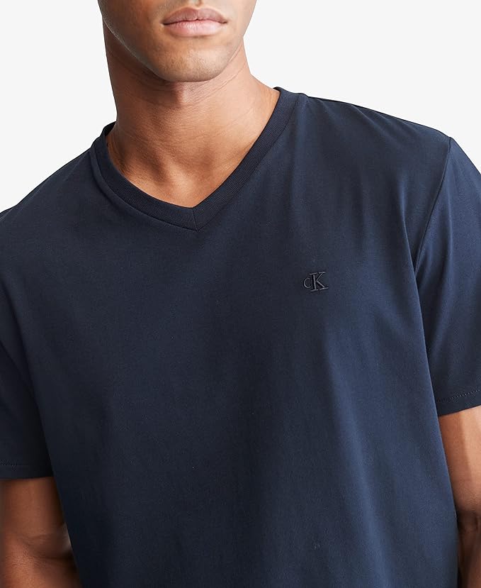  Calvin Klein Short Sleeves Smooth Solid V-Neck Tee - Dark Sapphire - Bonton