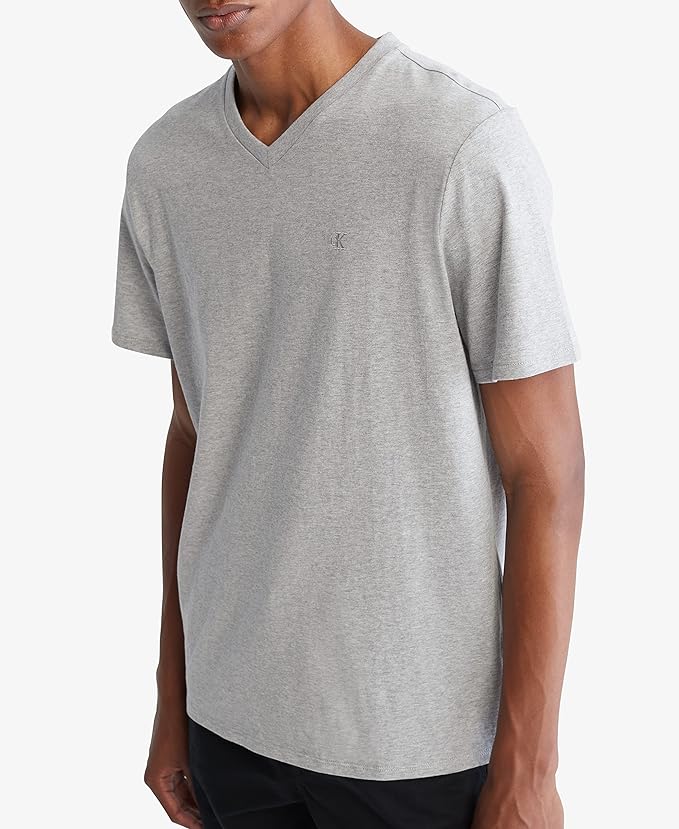  Calvin Klein Short Sleeves Smooth Solid V-Neck Tee - Heroic Grey Heather - Bonton