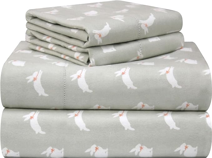  Pointehaven Fun Print Flannel Sheet Sets - Bunnies - Bunnies - Bonton