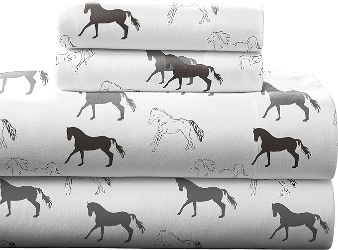  Pointehaven Winter Print Flannel Sheet Sets - Stallions Grey - Bonton