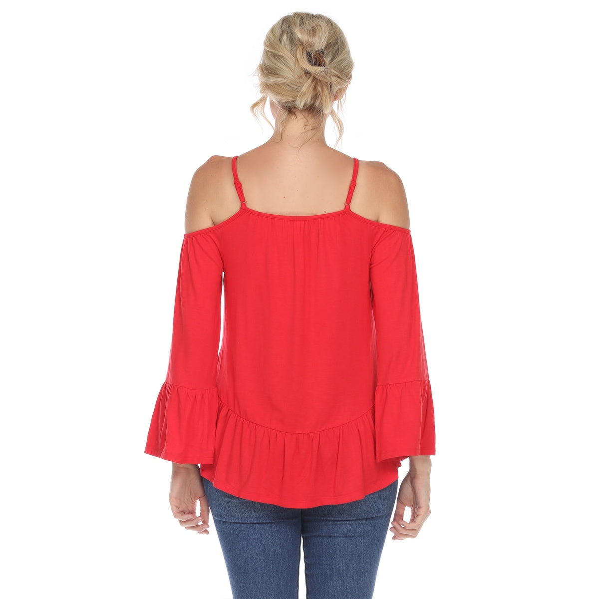  White Mark Women's Cold Shoulder Ruffle Sleeve Top - S - Bonton