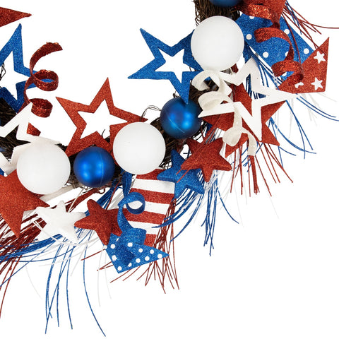 Glittered Stars and Rockets Patriotic Wreath - 22"