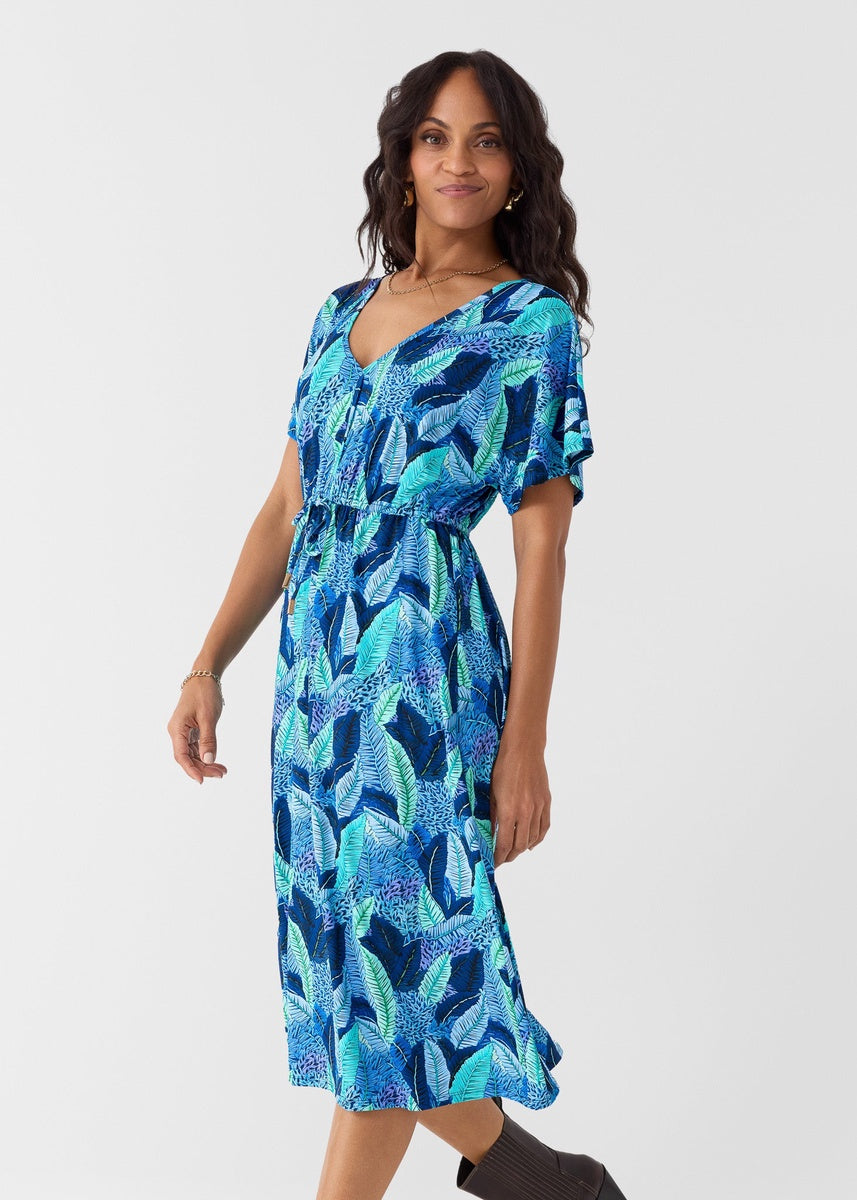  Cabana Life Blue Myers Tie Waist Midi Dress - XS - Bonton