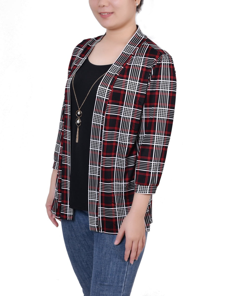  NY Collection 3/4 Sleeve Two-Fer Top - Black Gold Harlie - Bonton