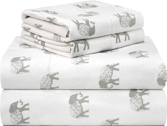  Pointehaven Fun Print Flannel Sheet Sets - Elephants - Elephants - Bonton