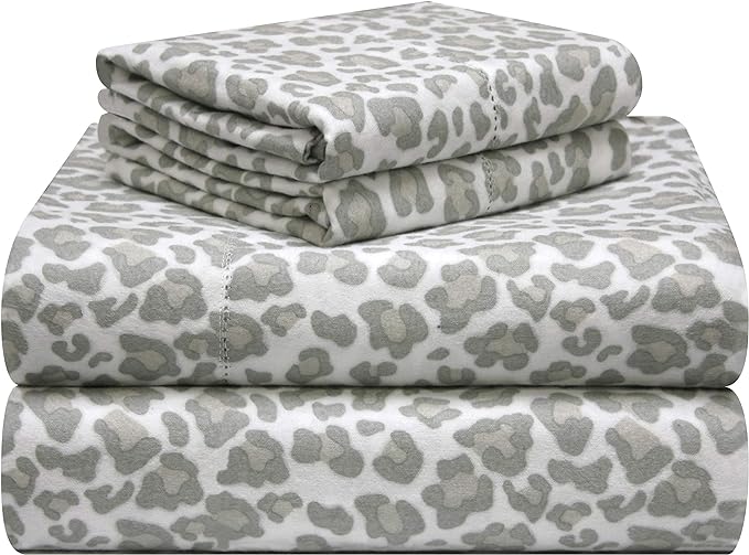  Pointehaven Fun Print Flannel Sheet Sets - Leopard - Leopard - Bonton