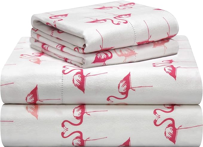  Pointehaven Fun Print Flannel Sheet Sets - Flamingos - Flamingos - Bonton