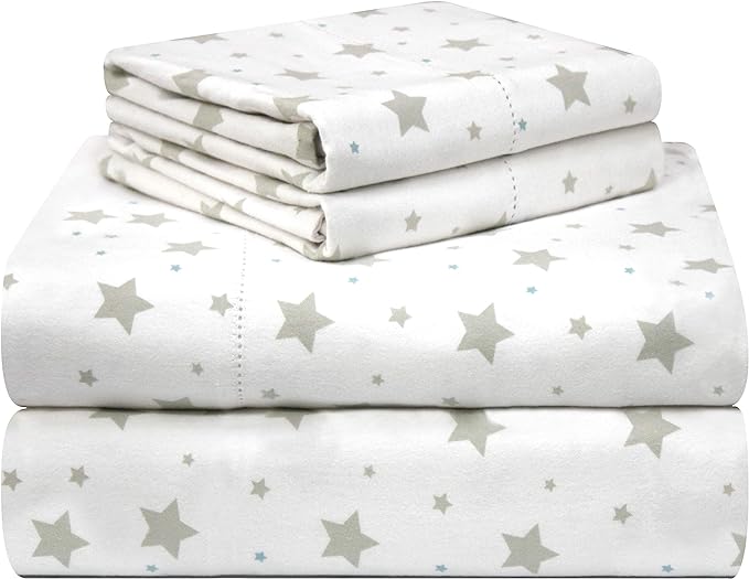  Pointehaven Fun Print Flannel Sheet Sets - Stars - Stars - Bonton