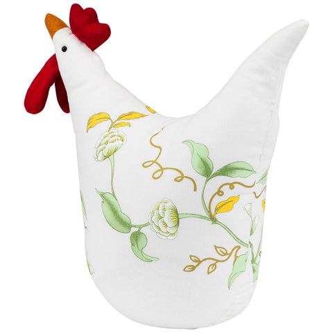 12" White  Soft Green  and Yellow Floral Rooster Chicken Spring Decoration