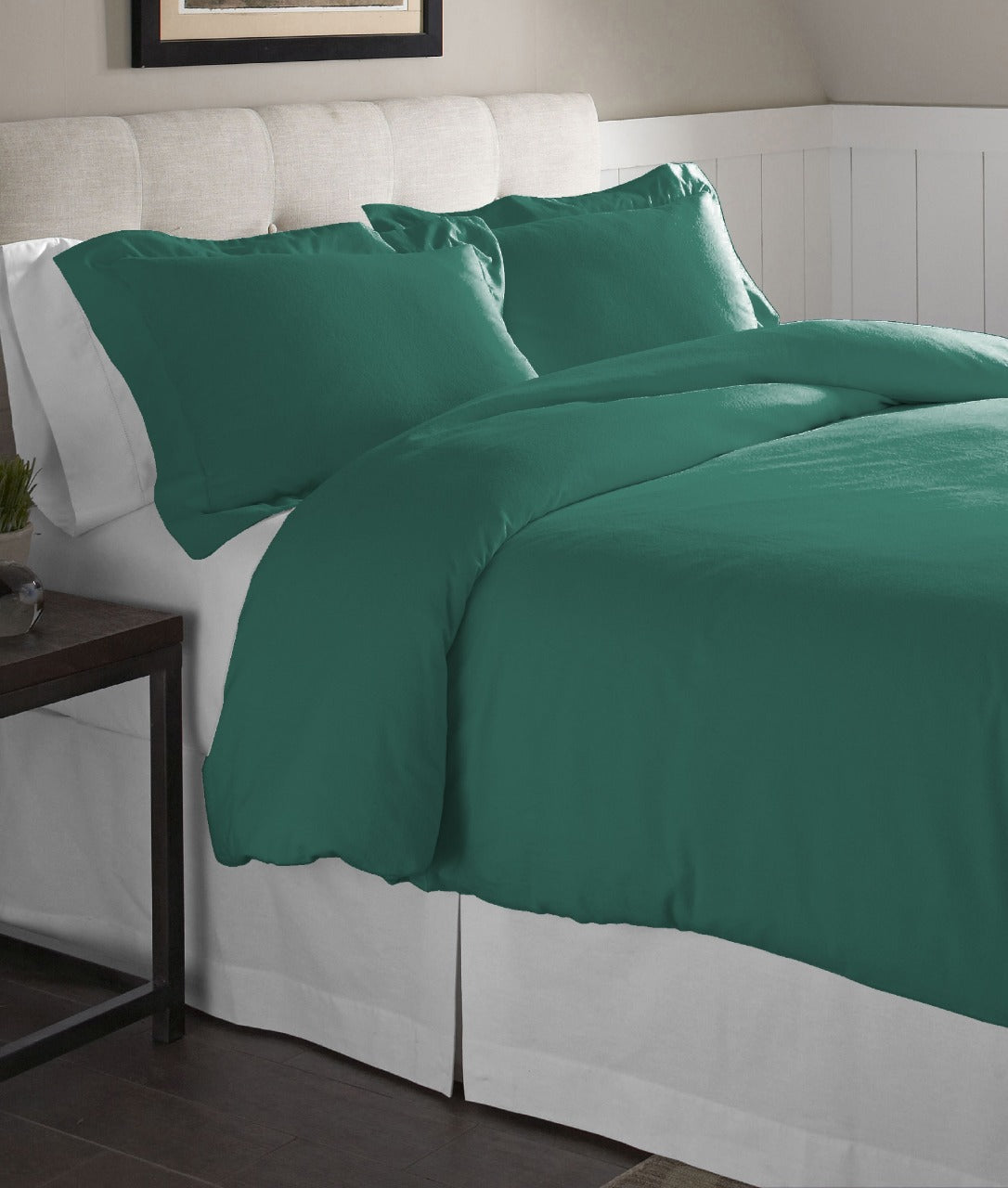  Pointehaven Solid & Print Flannel Duvet Sets Aqua - Aqua - Bonton