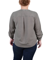 Plus Size 3/4 Roll Tab Sleeve Y-Neck Blouse