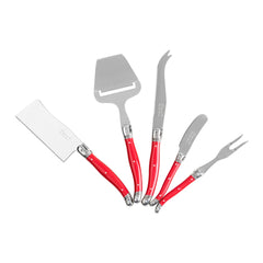 Laguiole 5 Piece Cheese Knife, Fork and Slicer Set, Scarlet Red