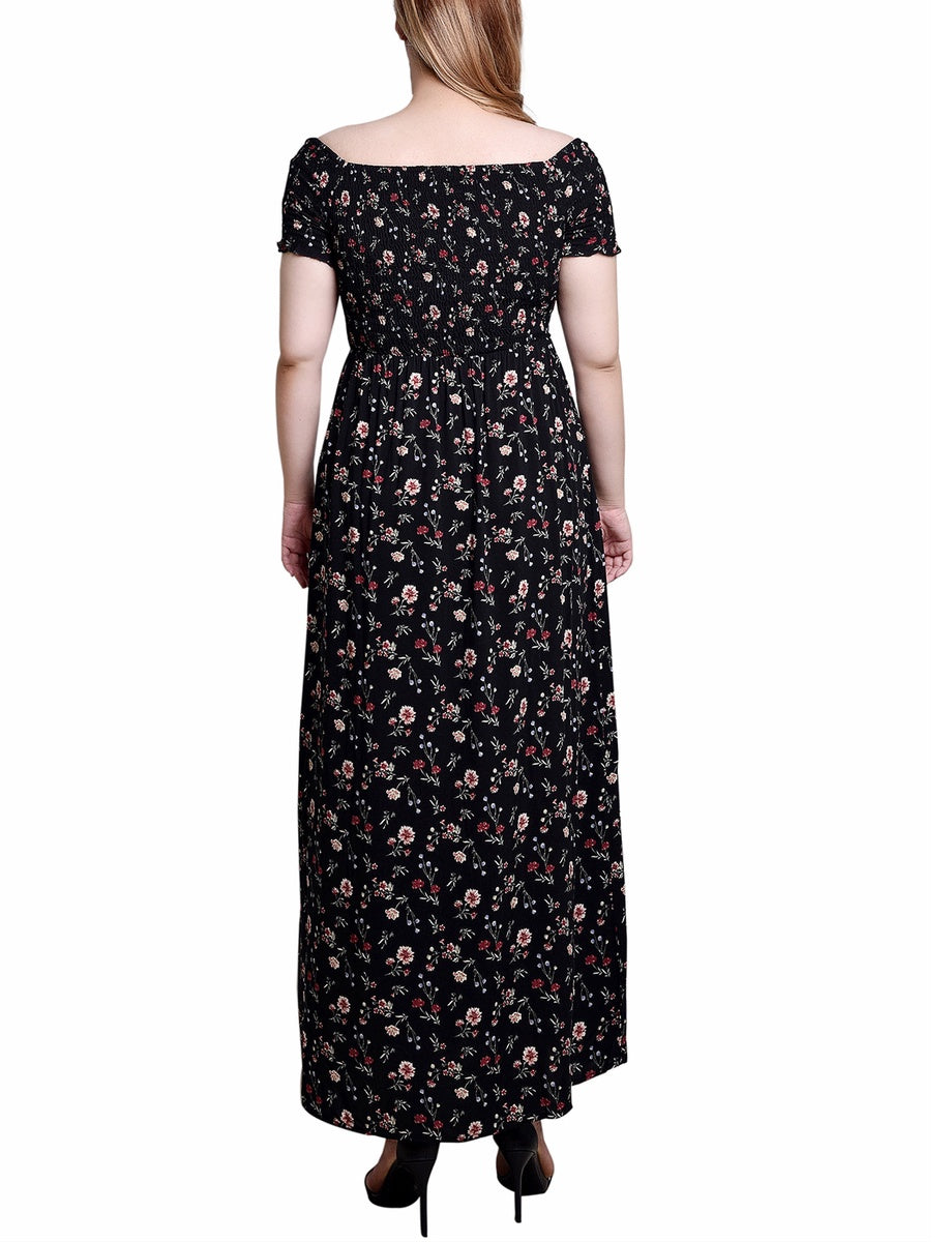  NY Collection Smocked Bodice Maxi Dress - Red Floral - Bonton