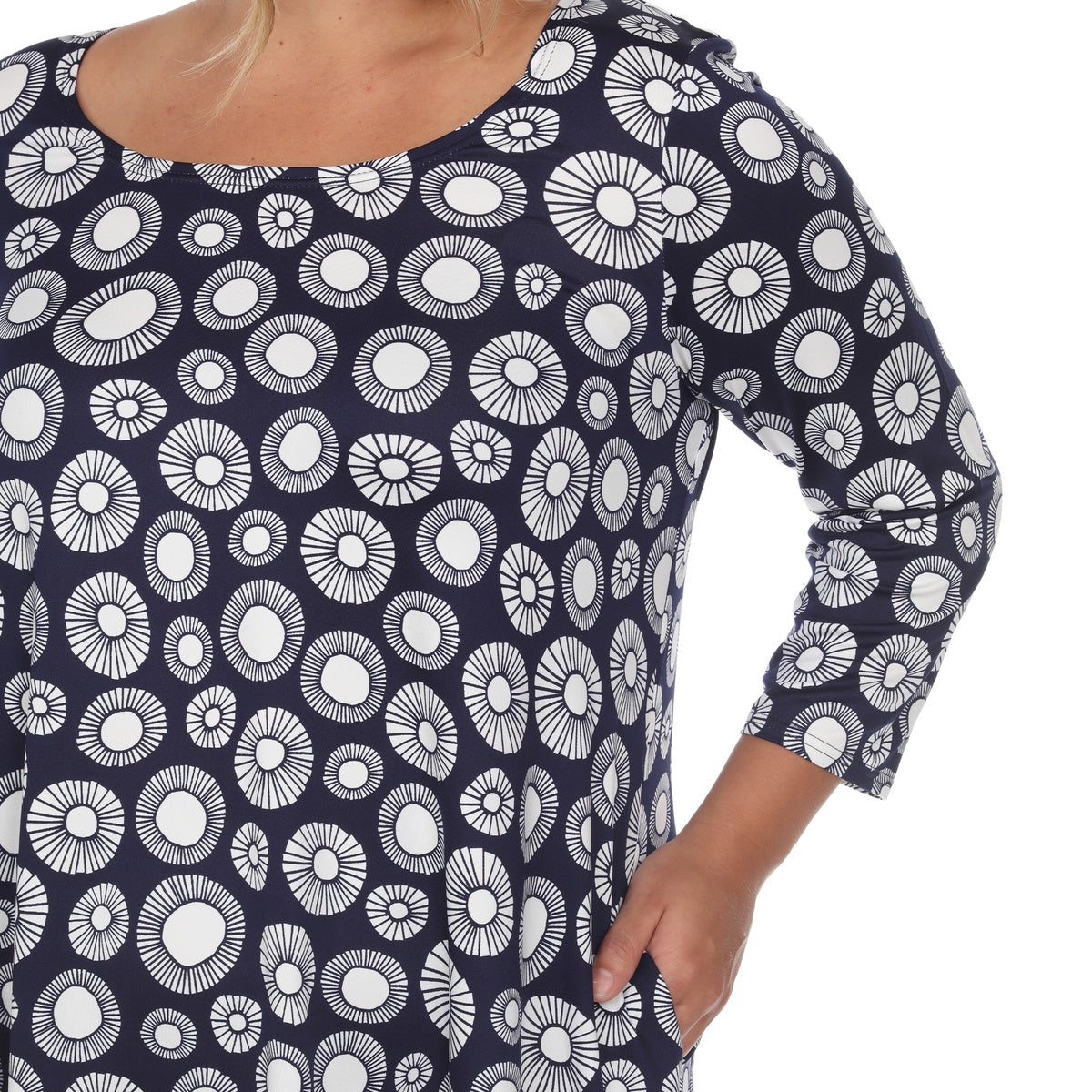  White Mark Plus Size Printed Geometric Circle Tunic Top - 1X - Bonton