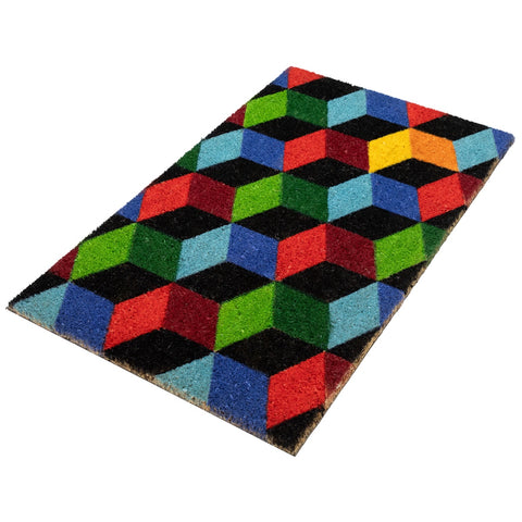 Red and Green 3D Cube Design Rectangular Outdoor Doormat 29" X 18"