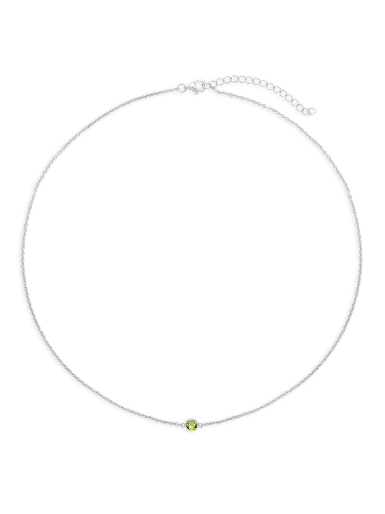  Relativity Floating Bezel Sterling Silver Birthstone Necklace - Light Green - Bonton