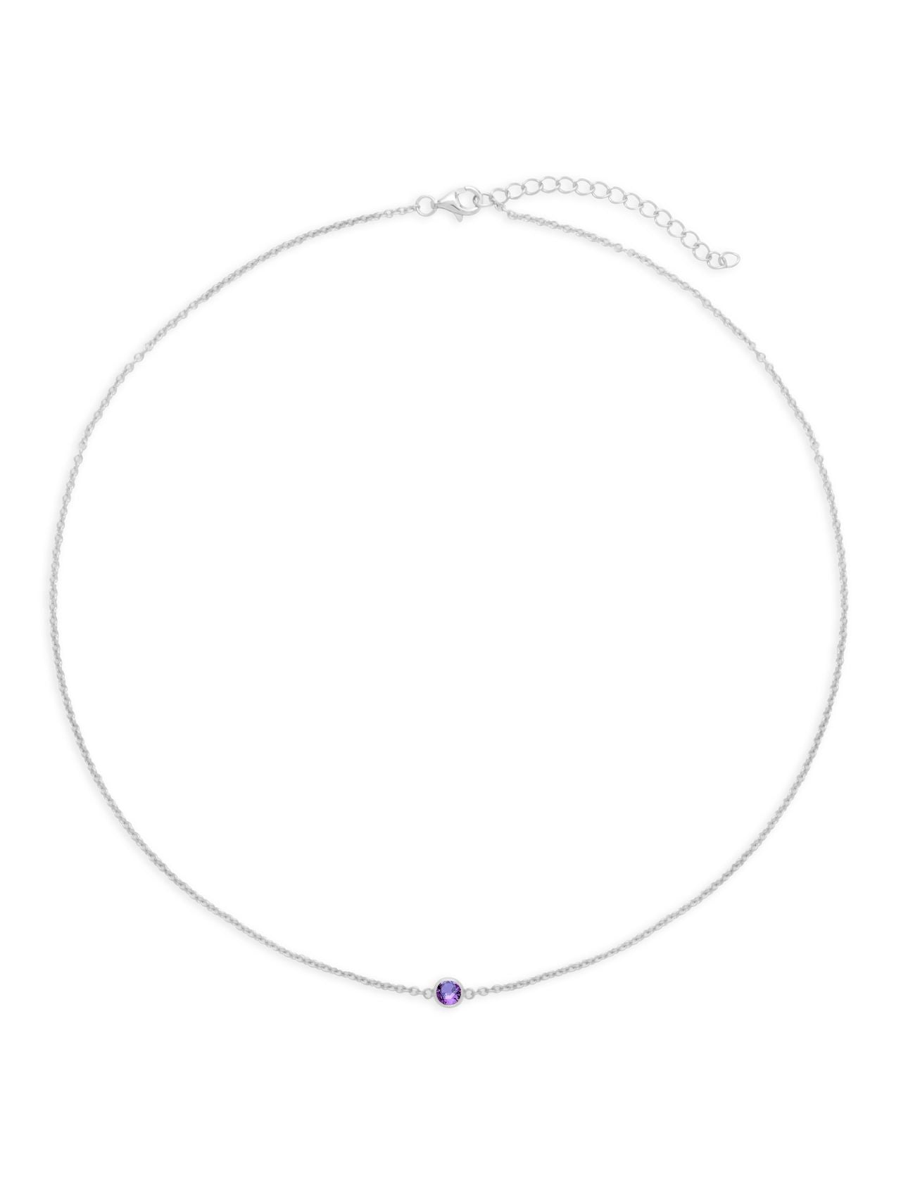  Relativity Floating Bezel Sterling Silver Birthstone Necklace - Purple - Bonton