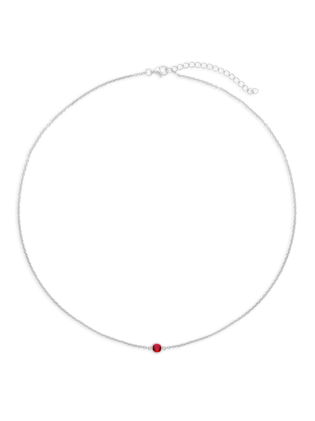  Relativity Floating Bezel Sterling Silver Birthstone Necklace - Red - Bonton