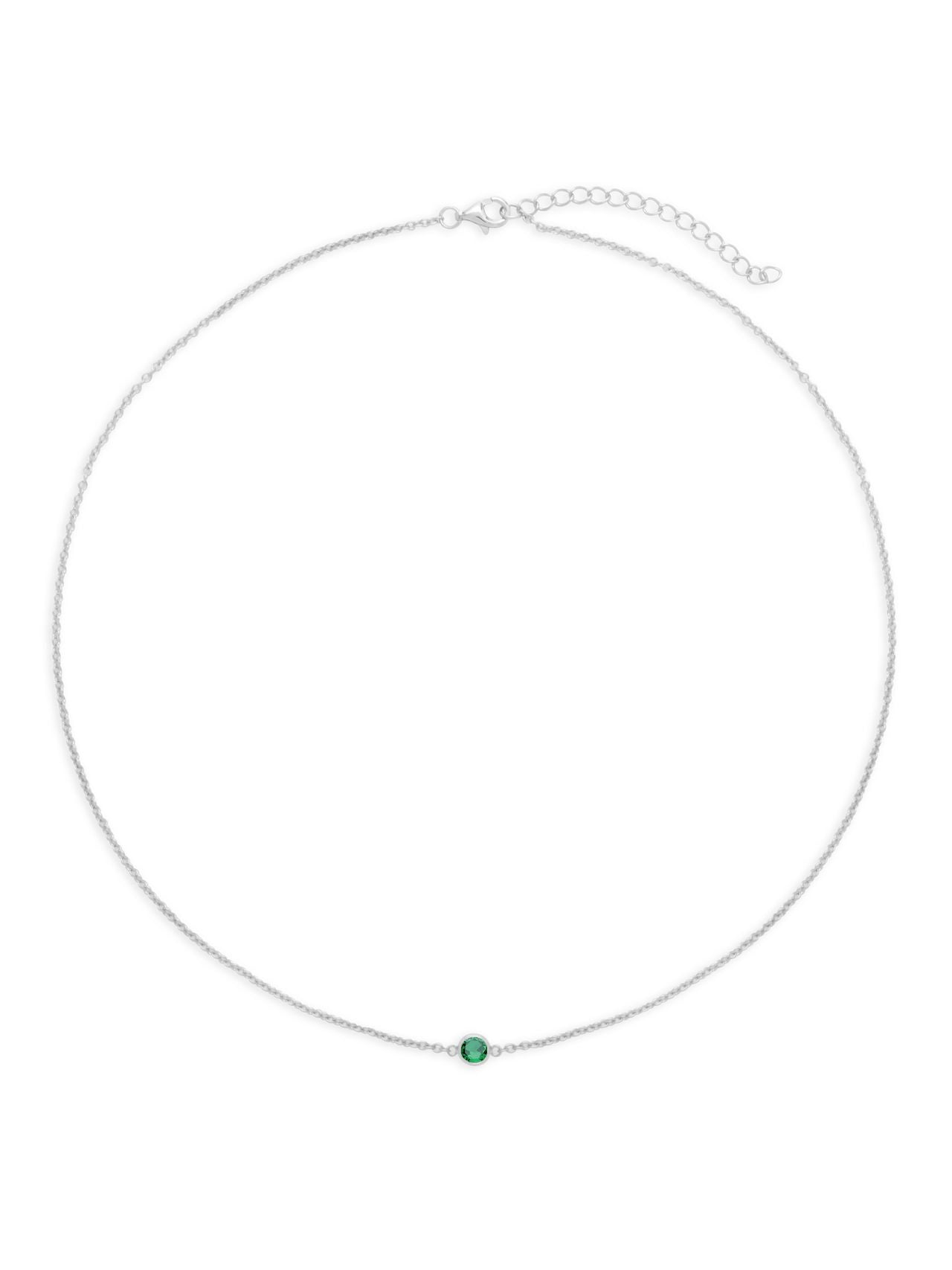  Relativity Floating Bezel Sterling Silver Birthstone Necklace - Green - Bonton