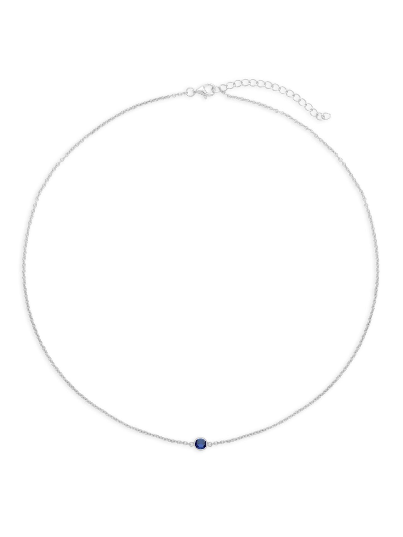  Relativity Floating Bezel Sterling Silver Birthstone Necklace - Royal Blue - Bonton