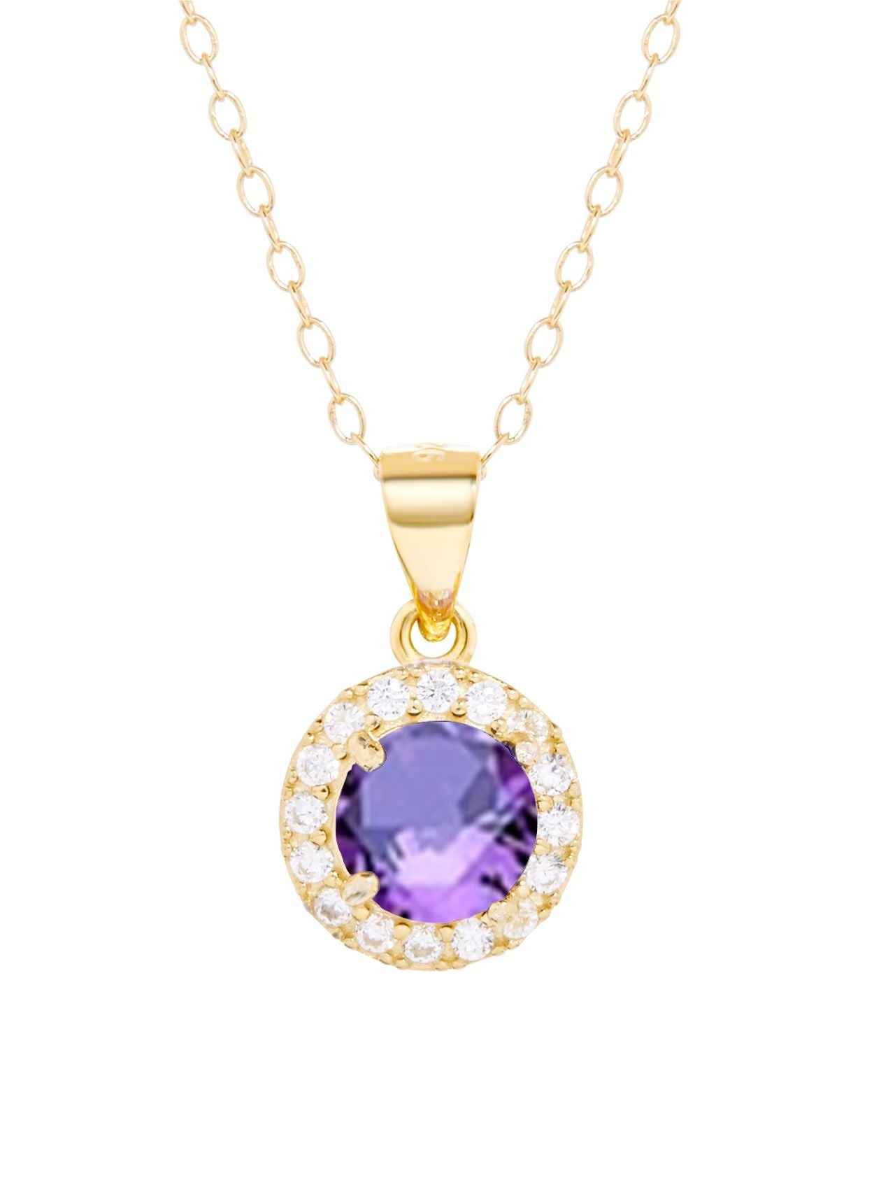  Relativity Gold Plated Silver Halo Birthstone Necklace - Purple - Bonton