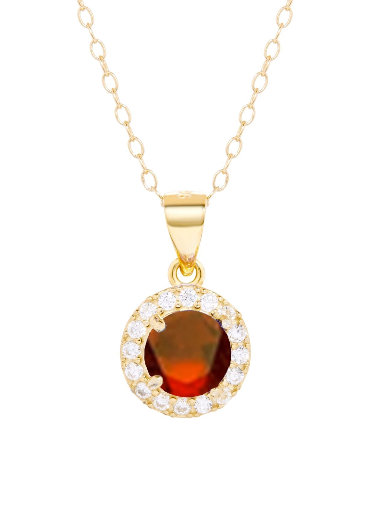  Relativity Gold Plated Silver Halo Birthstone Necklace - Burgundy - Bonton