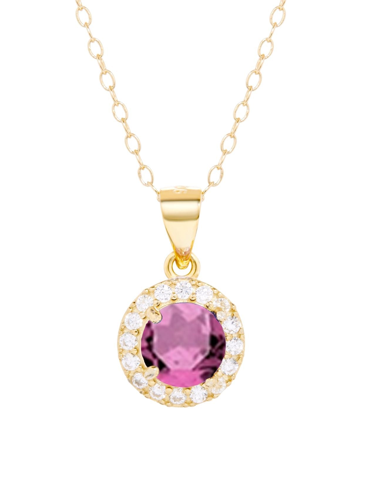  Relativity Gold Plated Silver Halo Birthstone Necklace - Violet - Bonton