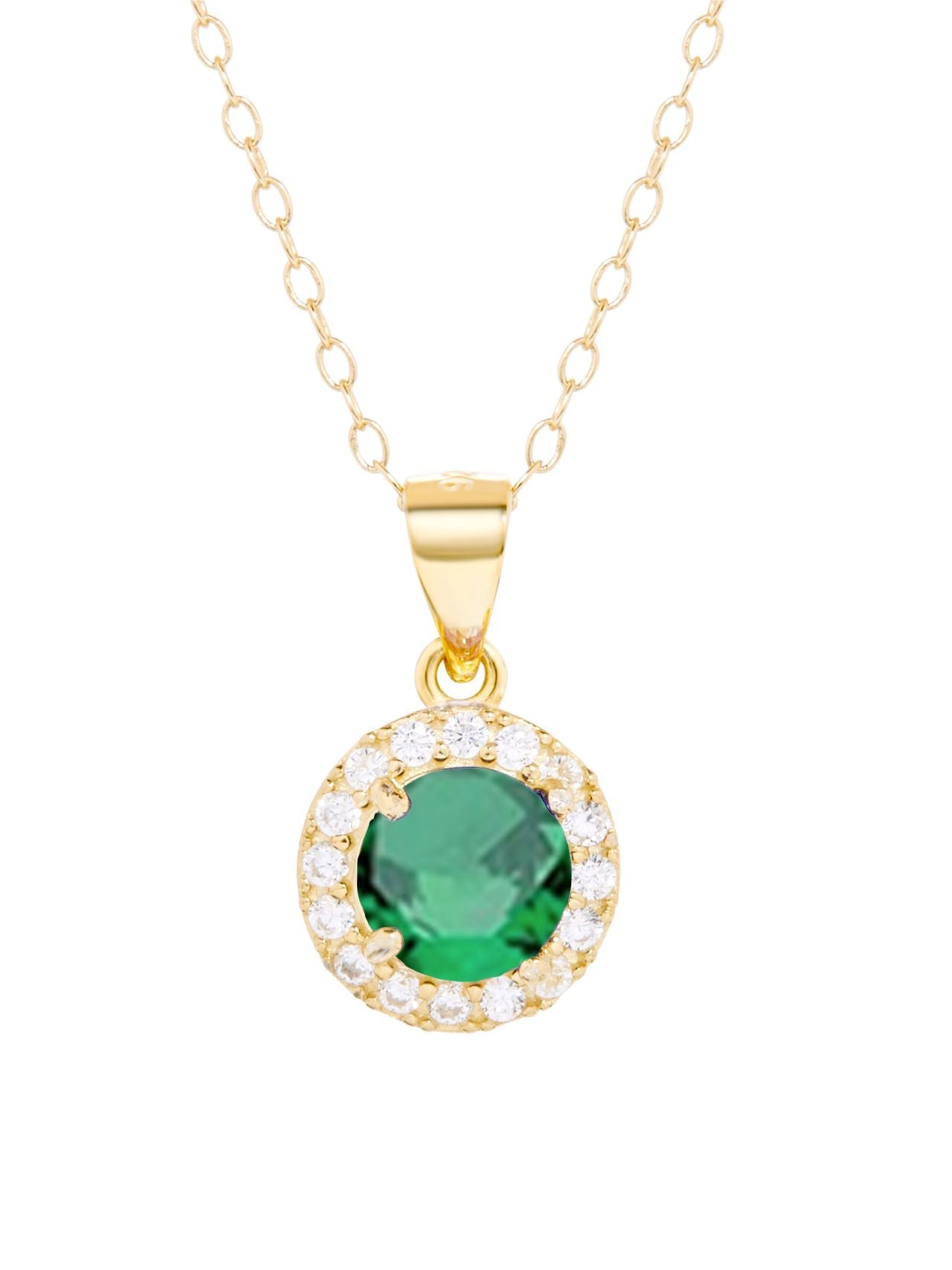  Relativity Gold Plated Silver Halo Birthstone Necklace - Green - Bonton