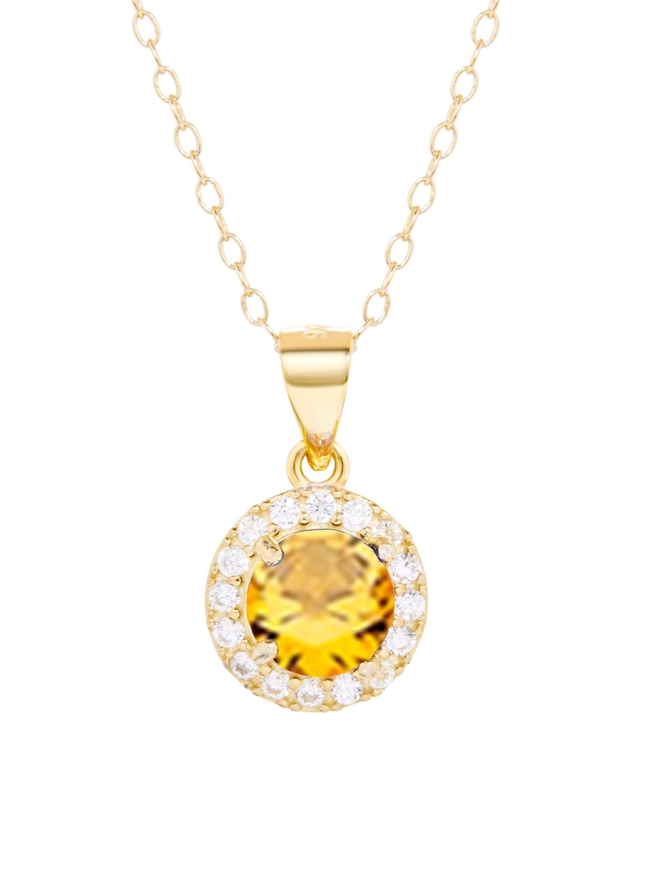  Relativity Gold Plated Silver Halo Birthstone Necklace - Yellow - Bonton