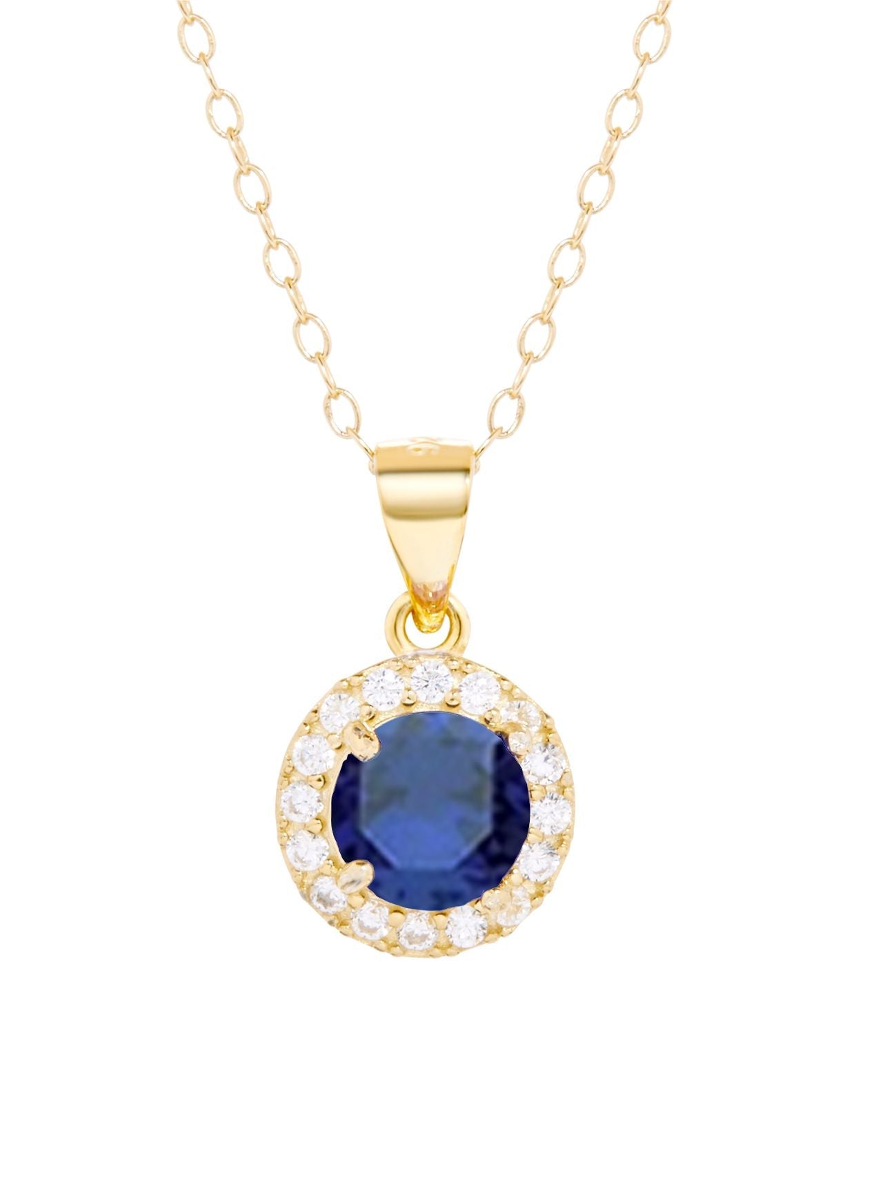  Relativity Gold Plated Silver Halo Birthstone Necklace - Royal Blue - Bonton