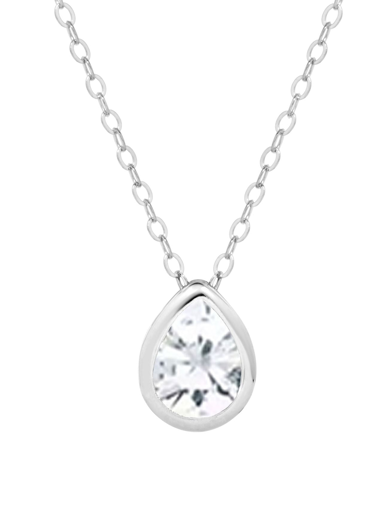  Relativity Pear Cut Sterling Silver Birthstone Necklace - Clear - Bonton