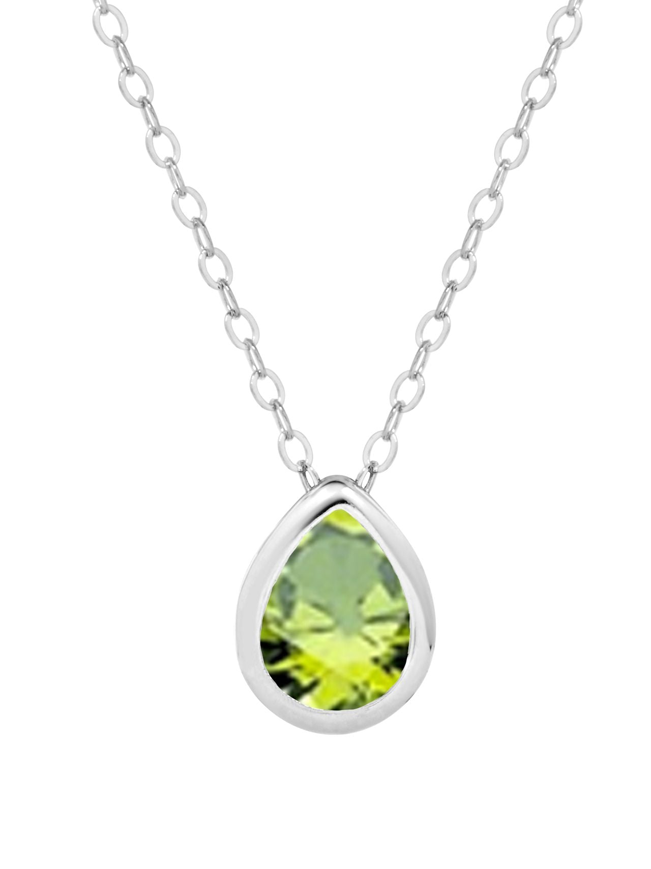  Relativity Pear Cut Sterling Silver Birthstone Necklace - Light Green - Bonton