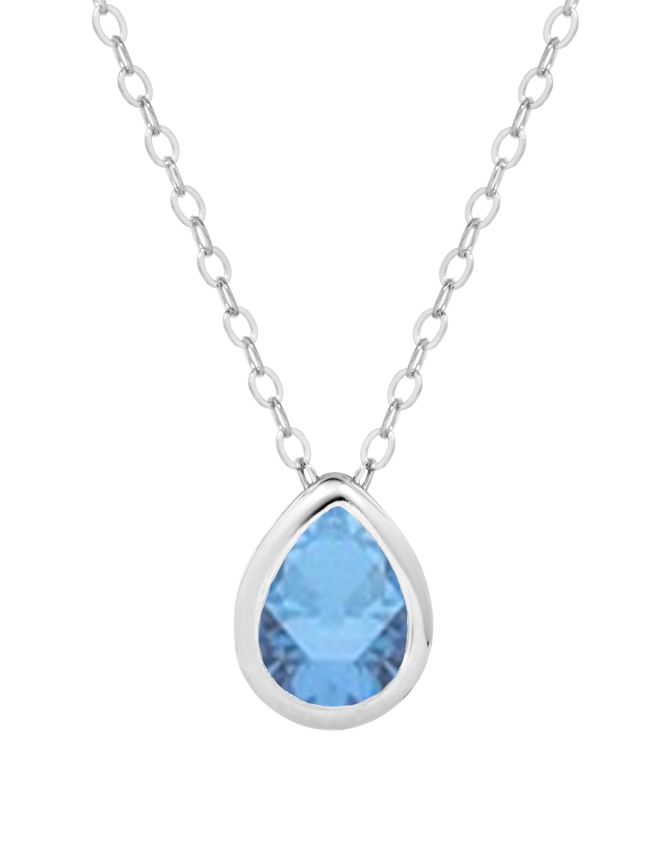  Relativity Pear Cut Sterling Silver Birthstone Necklace - Blue - Bonton