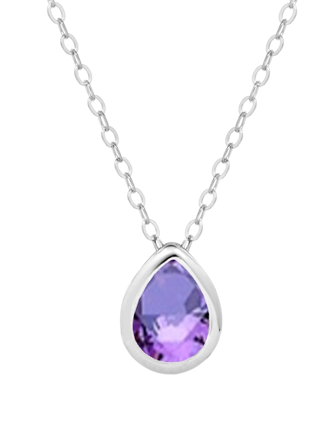  Relativity Pear Cut Sterling Silver Birthstone Necklace - Purple - Bonton