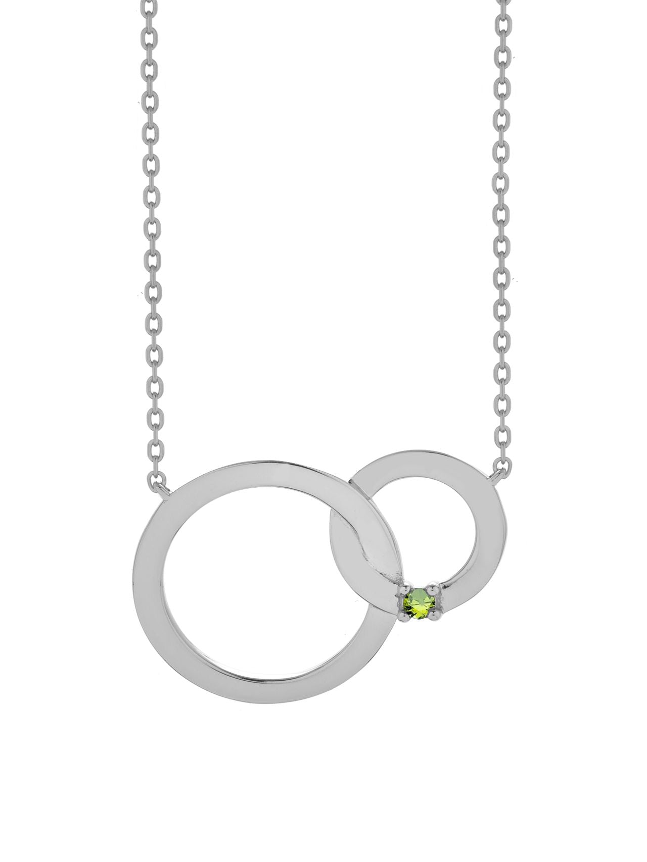  Relativity Silver Interlocking Circles w/ Birthstone Necklace - Light Green - Bonton