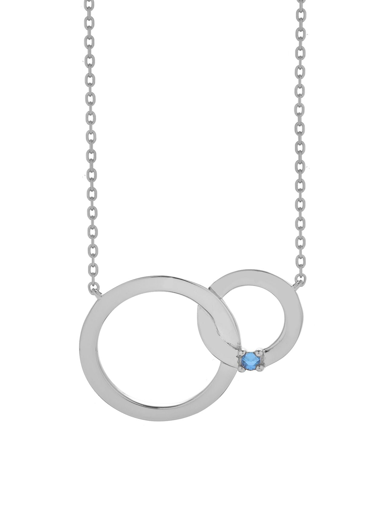  Relativity Silver Interlocking Circles w/ Birthstone Necklace - Blue - Bonton