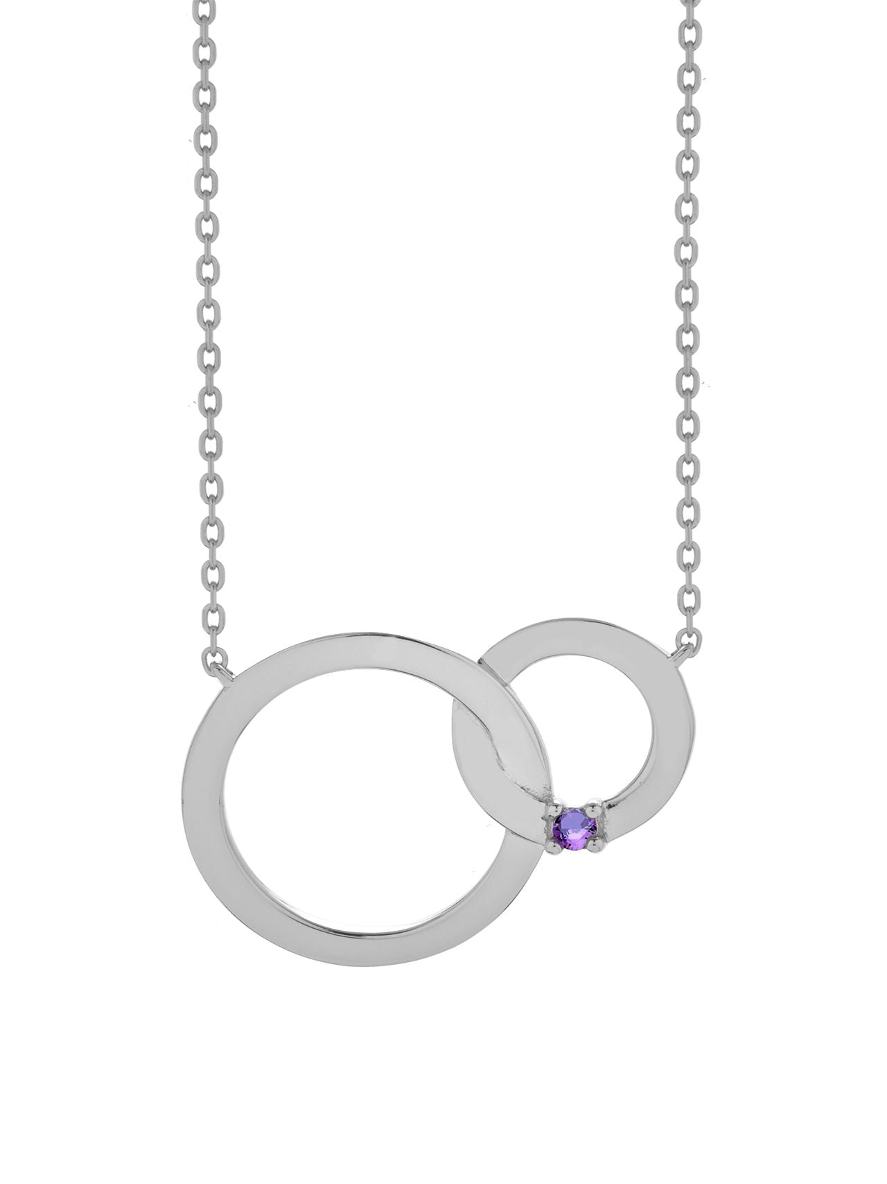  Relativity Silver Interlocking Circles w/ Birthstone Necklace - Purple - Bonton